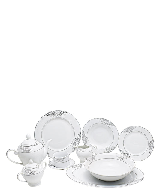 Table Pride 47 Piece Dinner Set - White With Black Floral Print