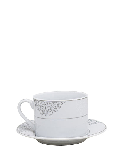 Table Pride 47 Piece Dinner Set - White With Black Floral Print