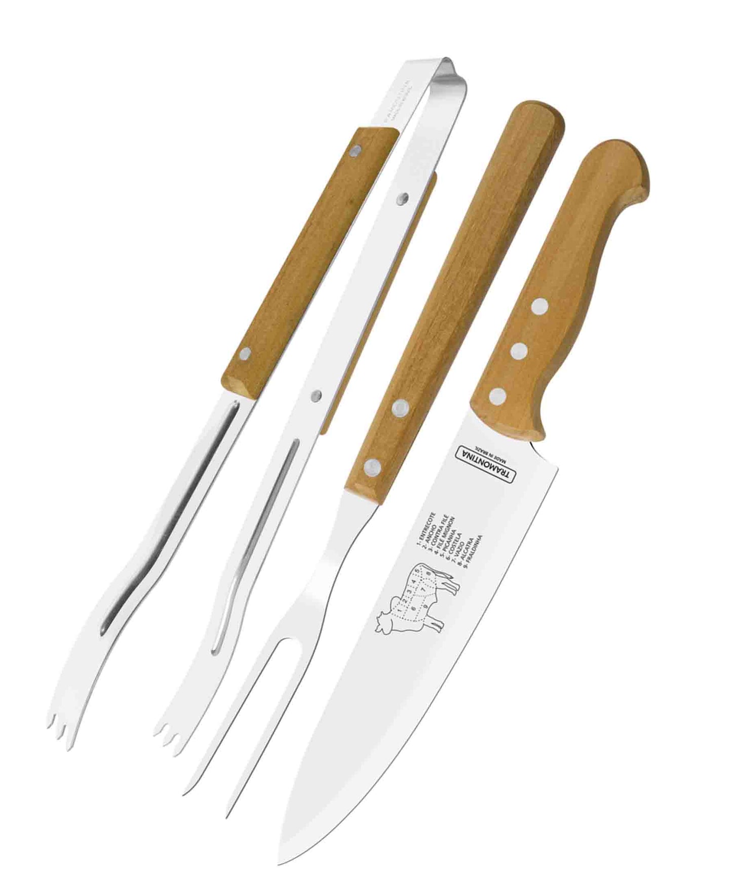 Tramontina 3 Piece Barbecue Set - Brown