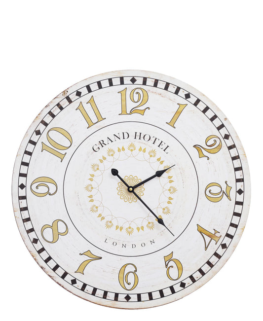 Grand Hotel London Shabby Elegance 60cm Wall Clock - White & Gold