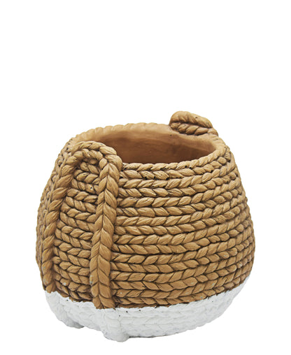 Natural Basket Clay Pot - White & Brown