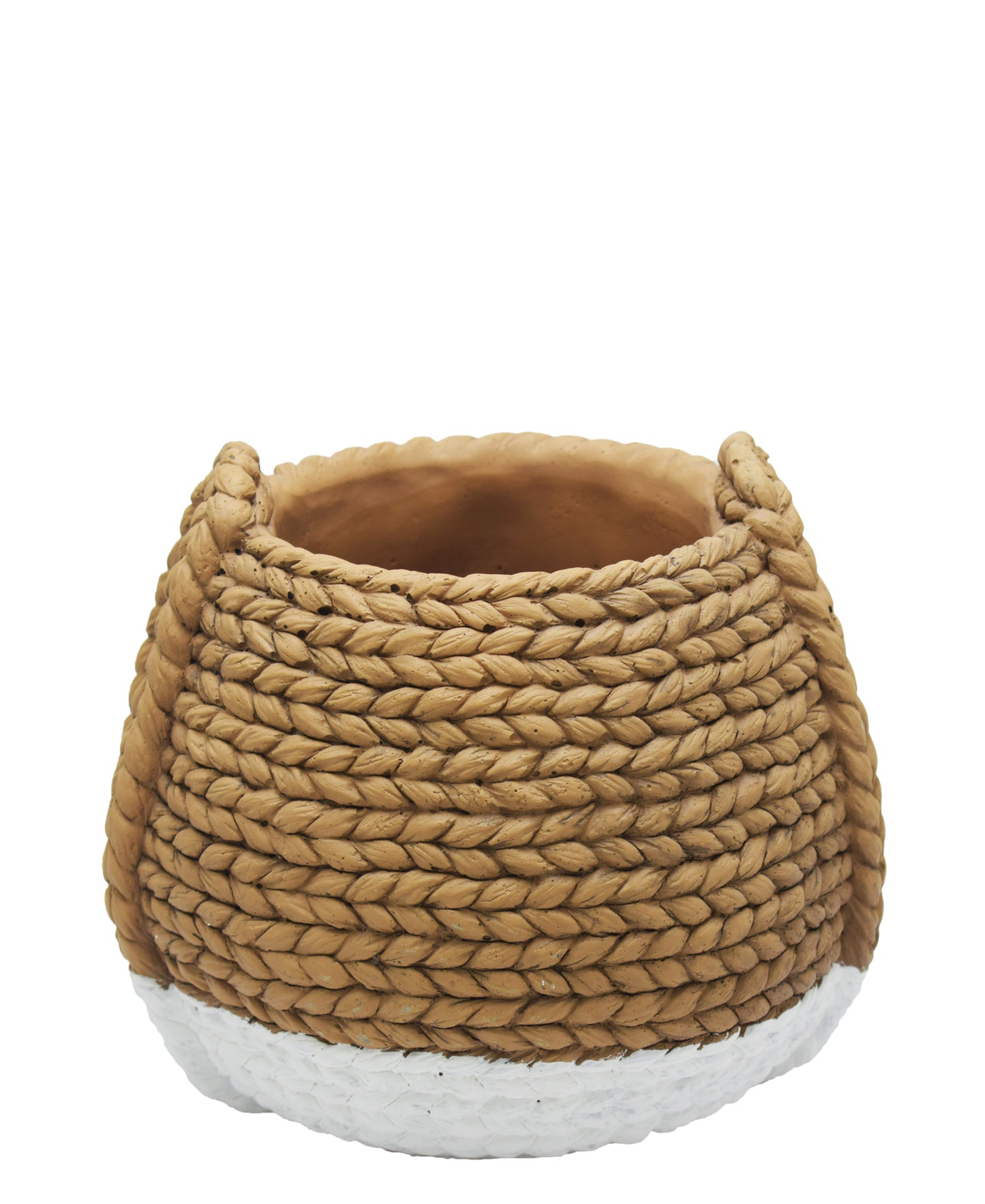 Natural Basket Clay Pot - White & Brown