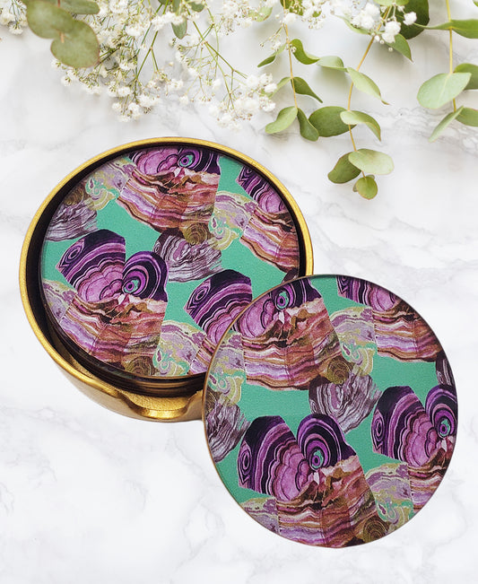 Kitchen Life Glass Coaster Set Of 6 - Pink & Turquoise