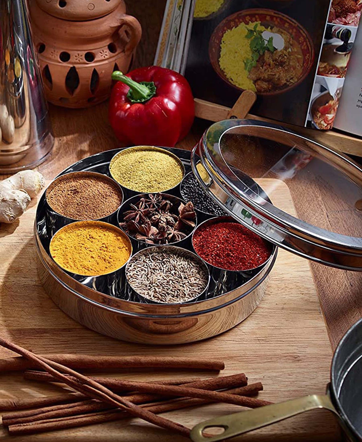 Kitchen Life 9 Piece Dabba Spice Box - Silver