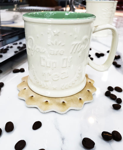 Kitchen Life Lungo 290ml Mug With Coaster - White & Green